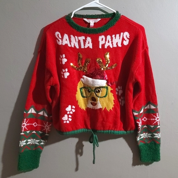 No Boundaries EUC "Santa Paws" Sequin Ugly Christmas Sweater - WOMEN'S MEDIUM - Picture 2 of 7